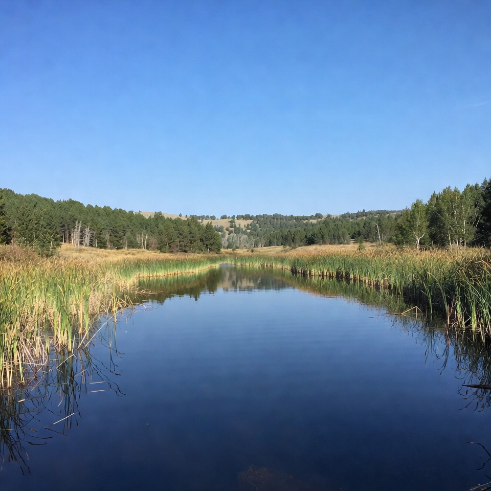 Calm River Through Marsh with Forest Calm River Through Marsh with Forest