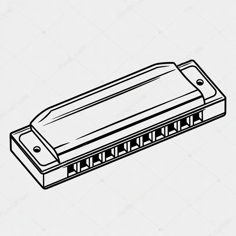Black and white harmonica illustration Black and white harmonica illustration