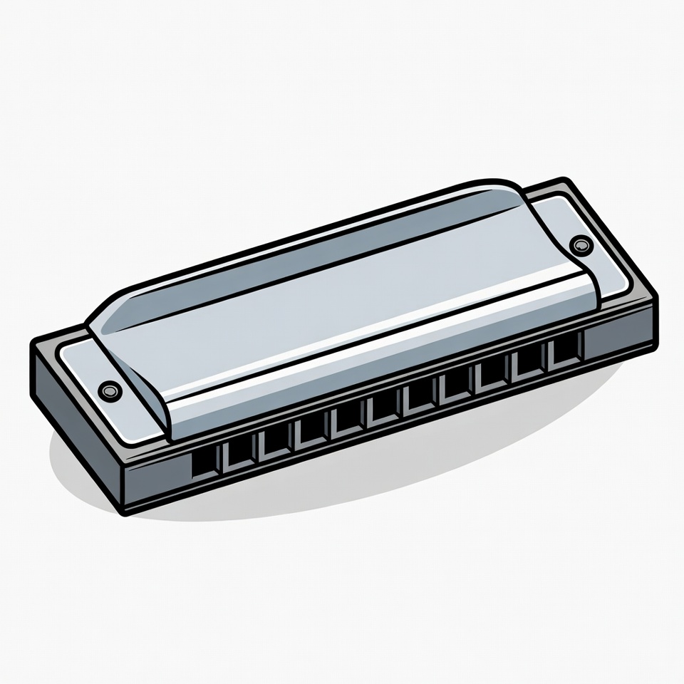 Silver harmonica illustration Silver harmonica illustration