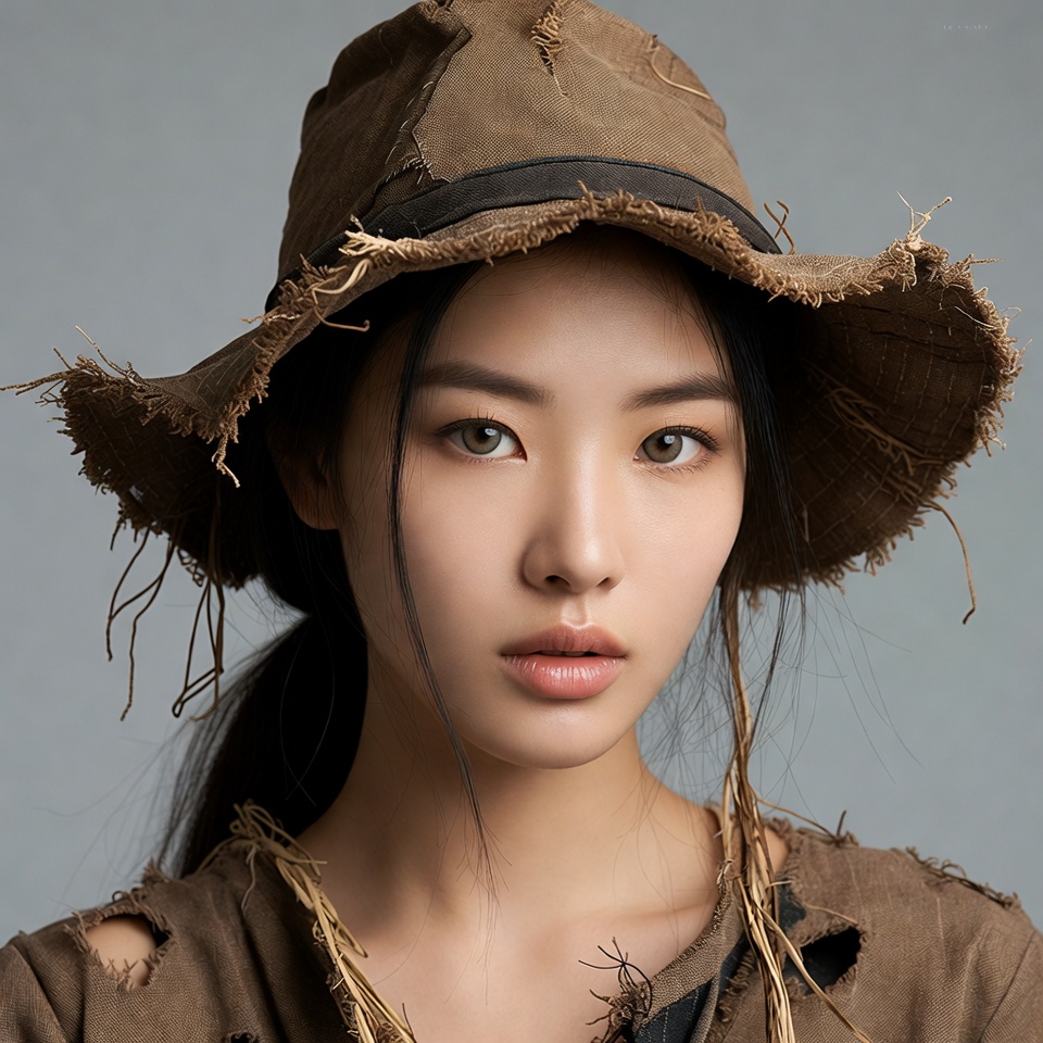 Asian woman wearing ragged hat Asian woman wearing ragged hat
