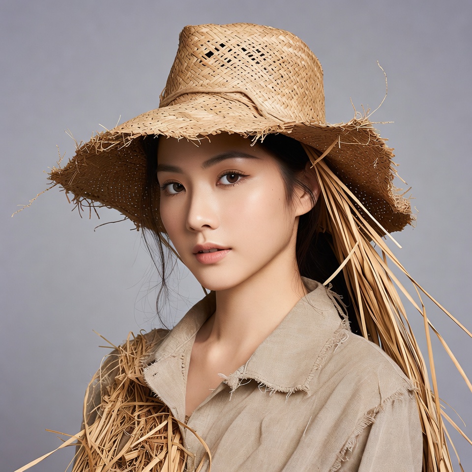 Asian woman wearing straw hat Asian woman wearing straw hat