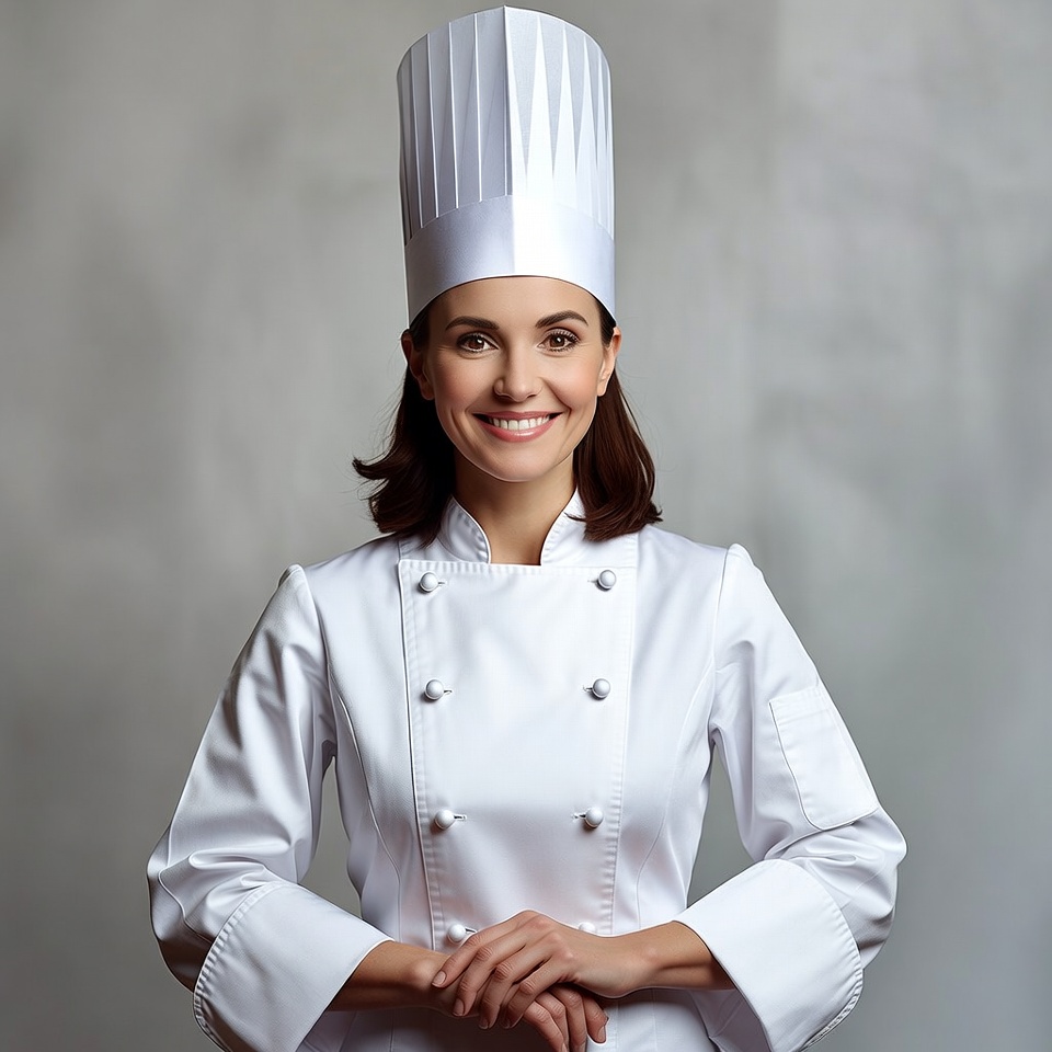Smiling woman chef in white uniform Smiling woman chef in white uniform