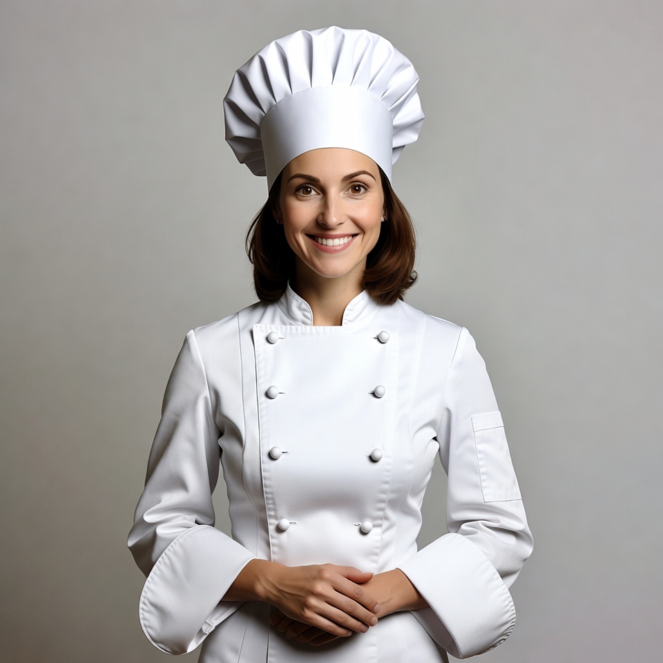 Smiling woman chef in white uniform Smiling woman chef in white uniform