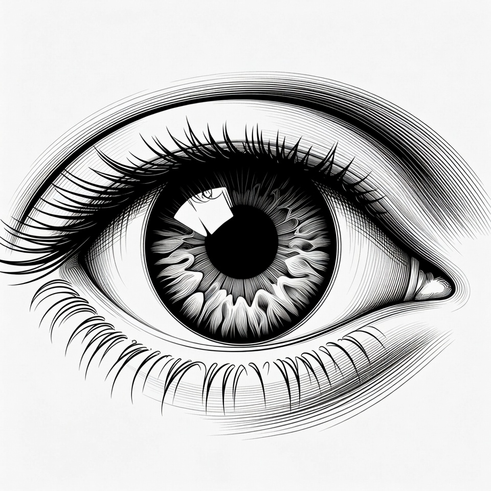 Detailed black and white eye illustration Detailed black and white eye illustration
