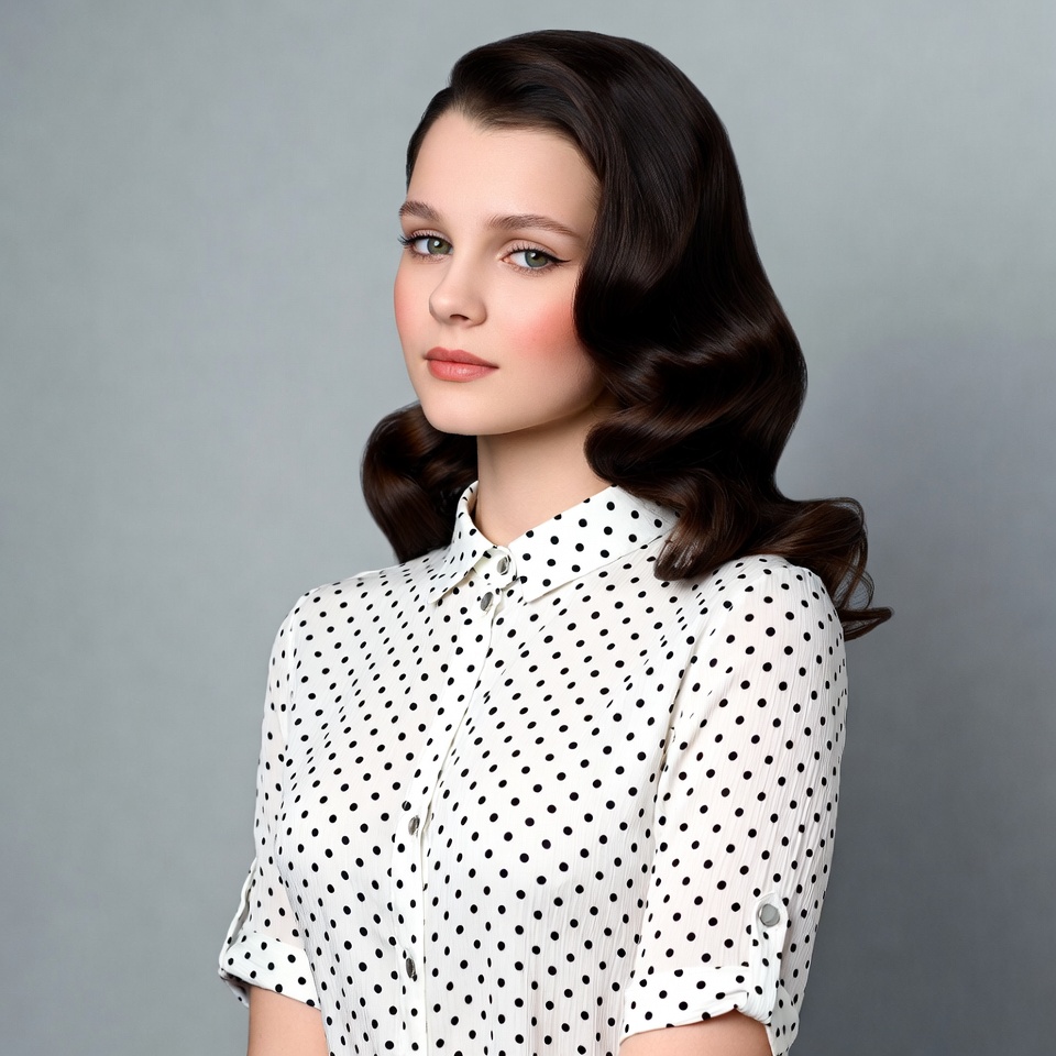 Woman with vintage wavy black hair Woman with vintage wavy black hair