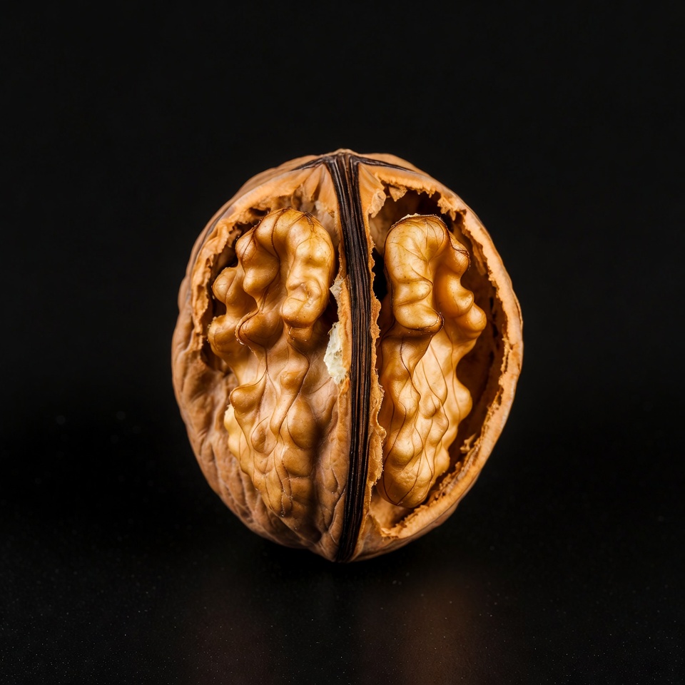 Split Walnut on Black Background Split Walnut on Black Background