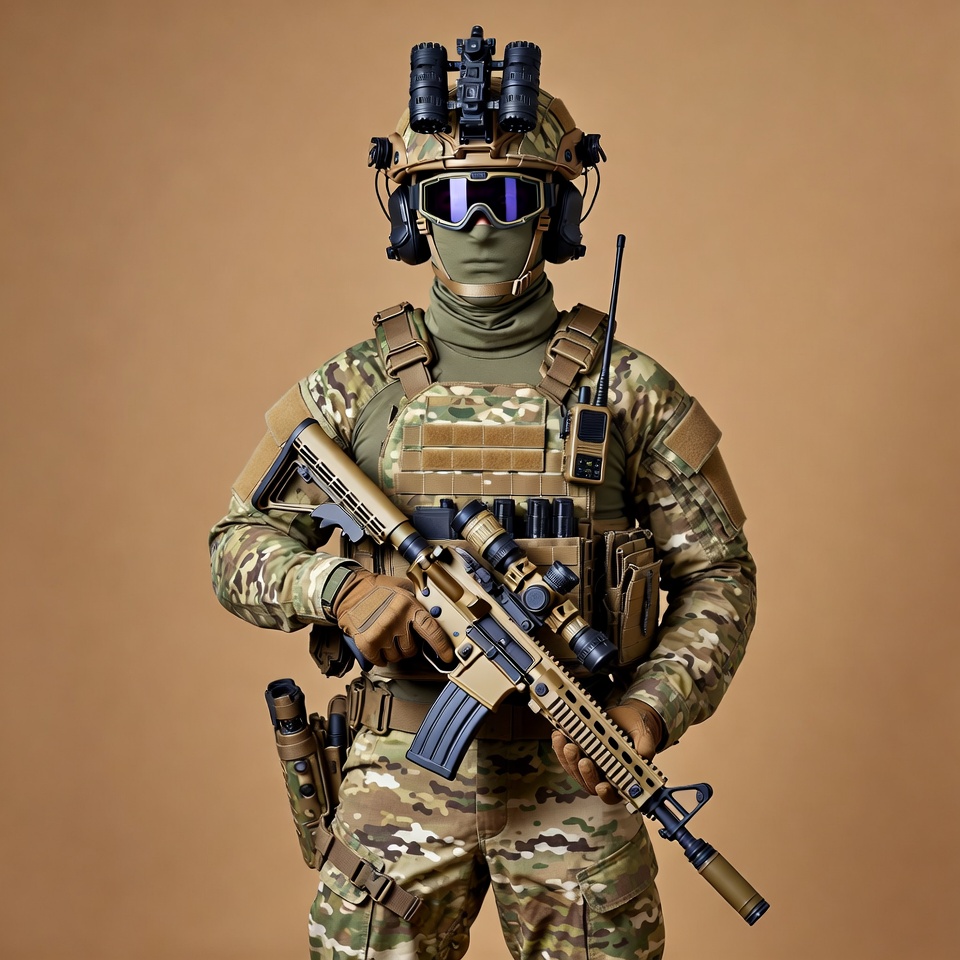 Soldier in Camouflage Holding Rifle Soldier in Camouflage Holding Rifle