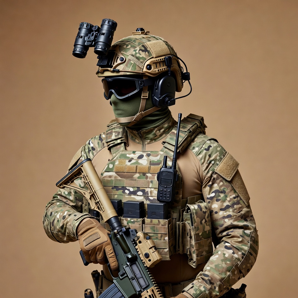 Soldier in Camouflage Holding Rifle Soldier in Camouflage Holding Rifle