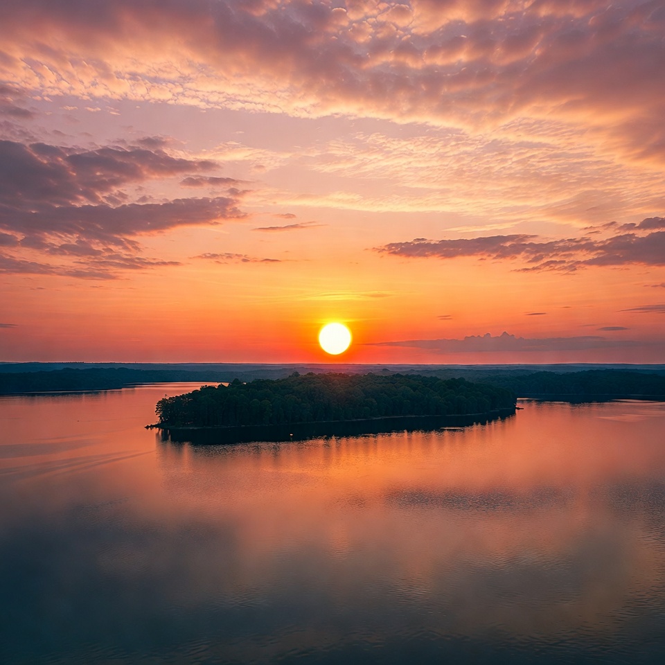 Sunset over island in lake Sunset over island in lake
