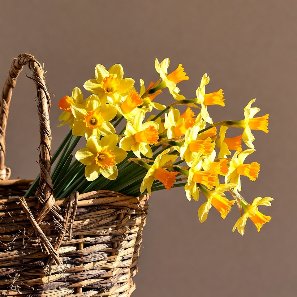 Yellow Daffodils in Wicker Basket Yellow Daffodils in Wicker Basket