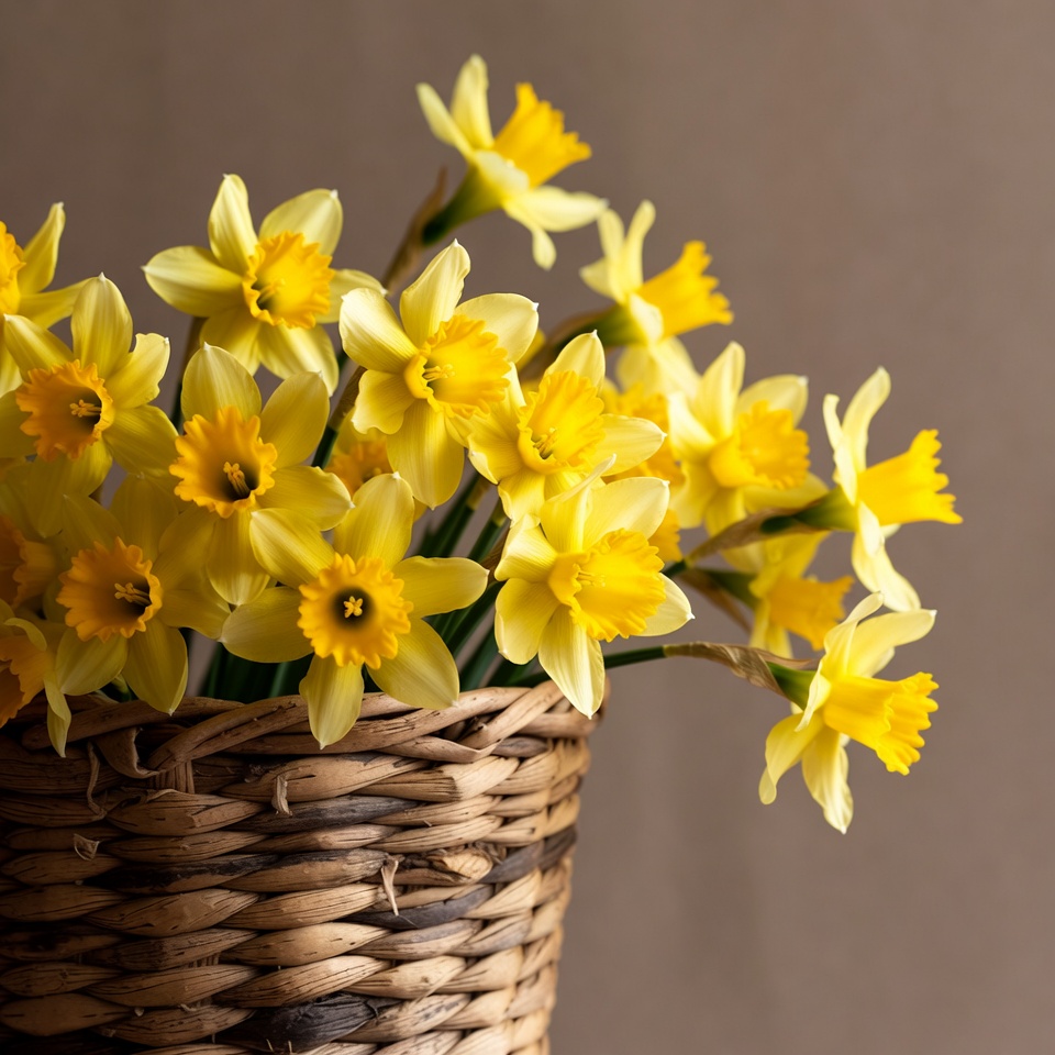 Yellow Daffodils in Wicker Basket Yellow Daffodils in Wicker Basket