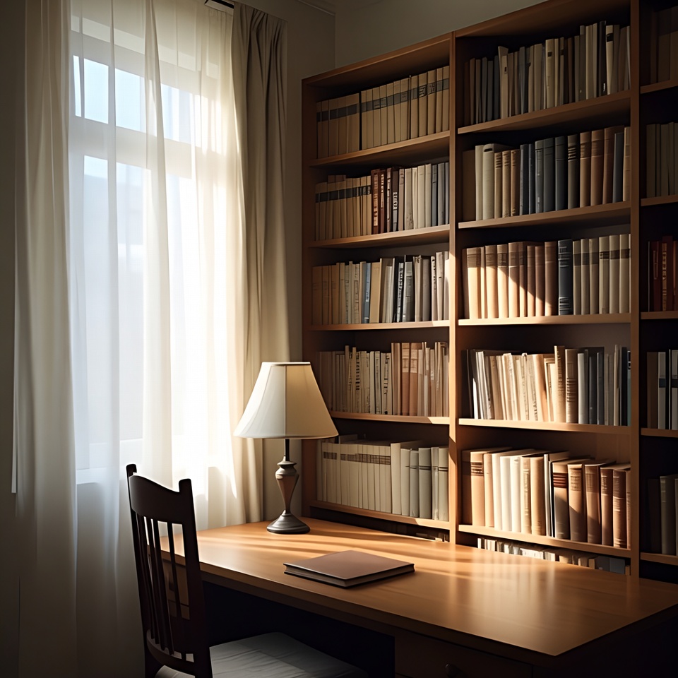 Cozy Wooden Desk with Bookshelves Cozy Wooden Desk with Bookshelves