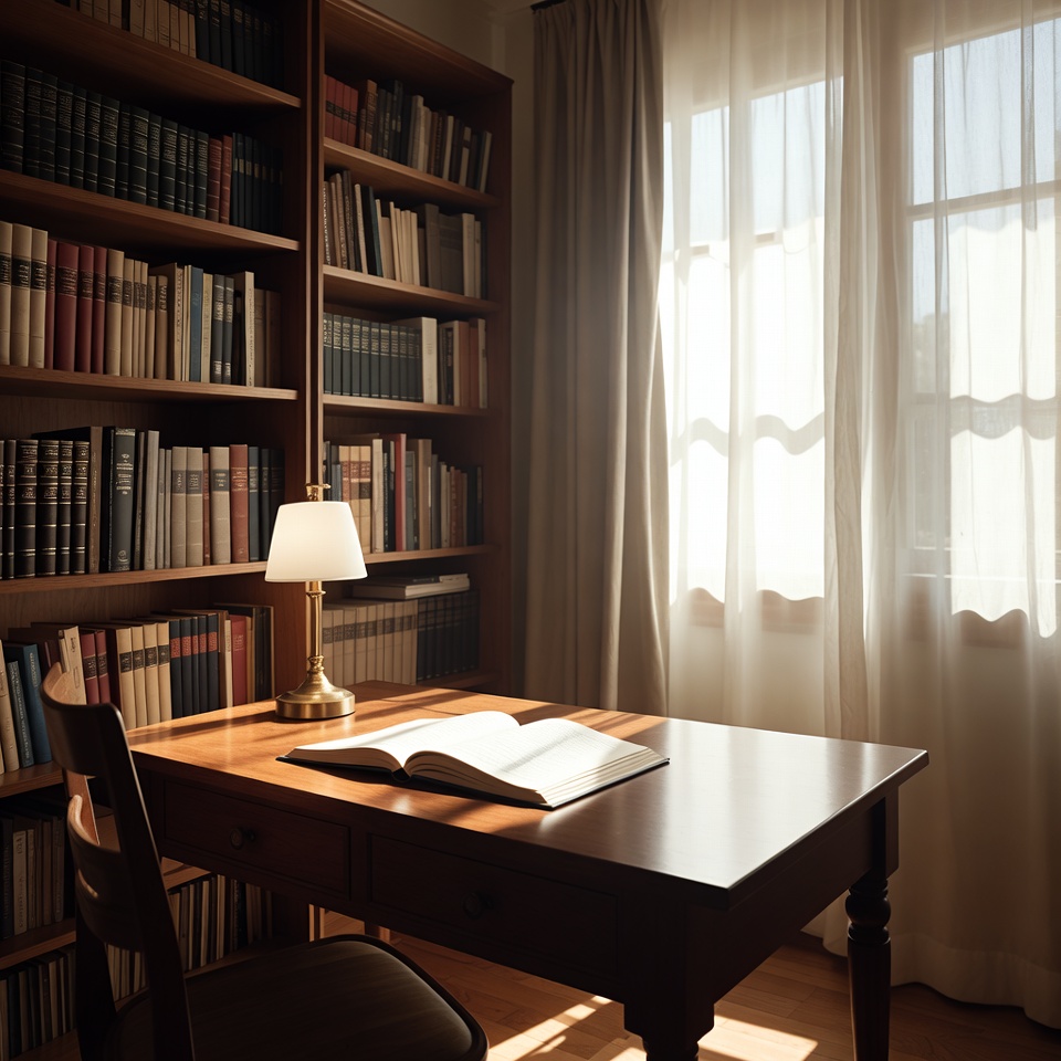 Open book on wooden desk in library Open book on wooden desk in library