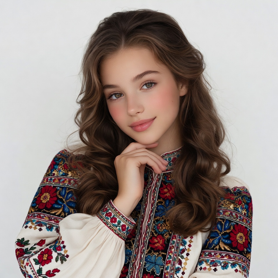 Teen girl in embroidered blouse Teen girl in embroidered blouse