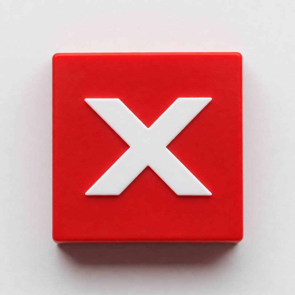 Red square with white X Red square with white X