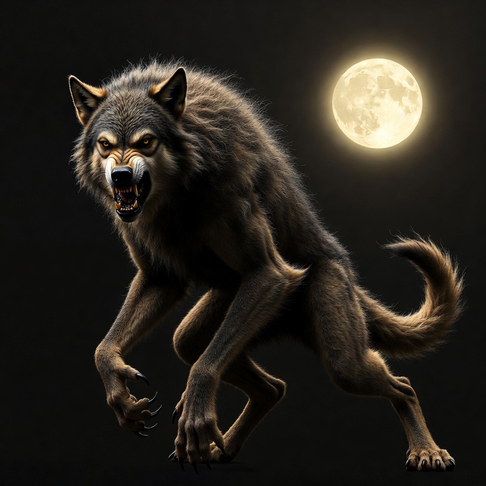 Growling Werewolf Under Full Moon Growling Werewolf Under Full Moon