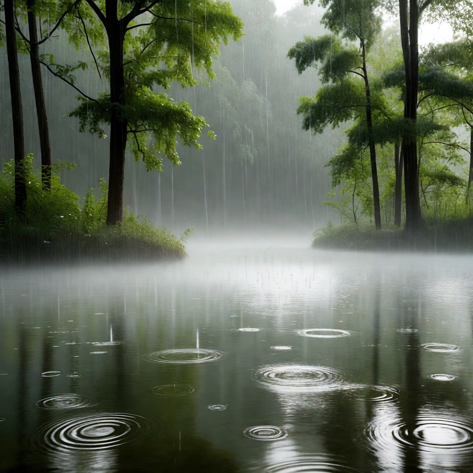 Rain Falling on Forest Lake Rain Falling on Forest Lake