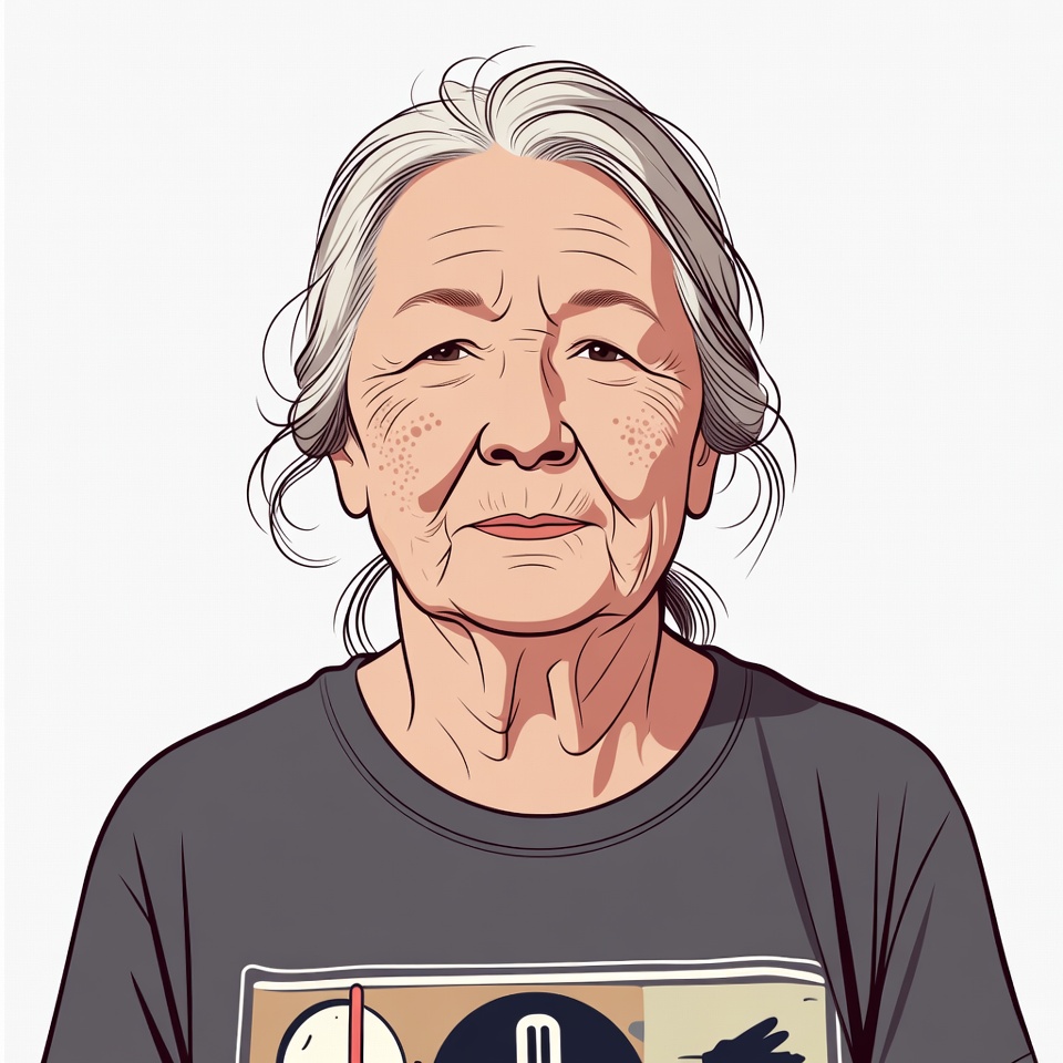 Elderly woman in graphic t-shirt Elderly woman in graphic t-shirt