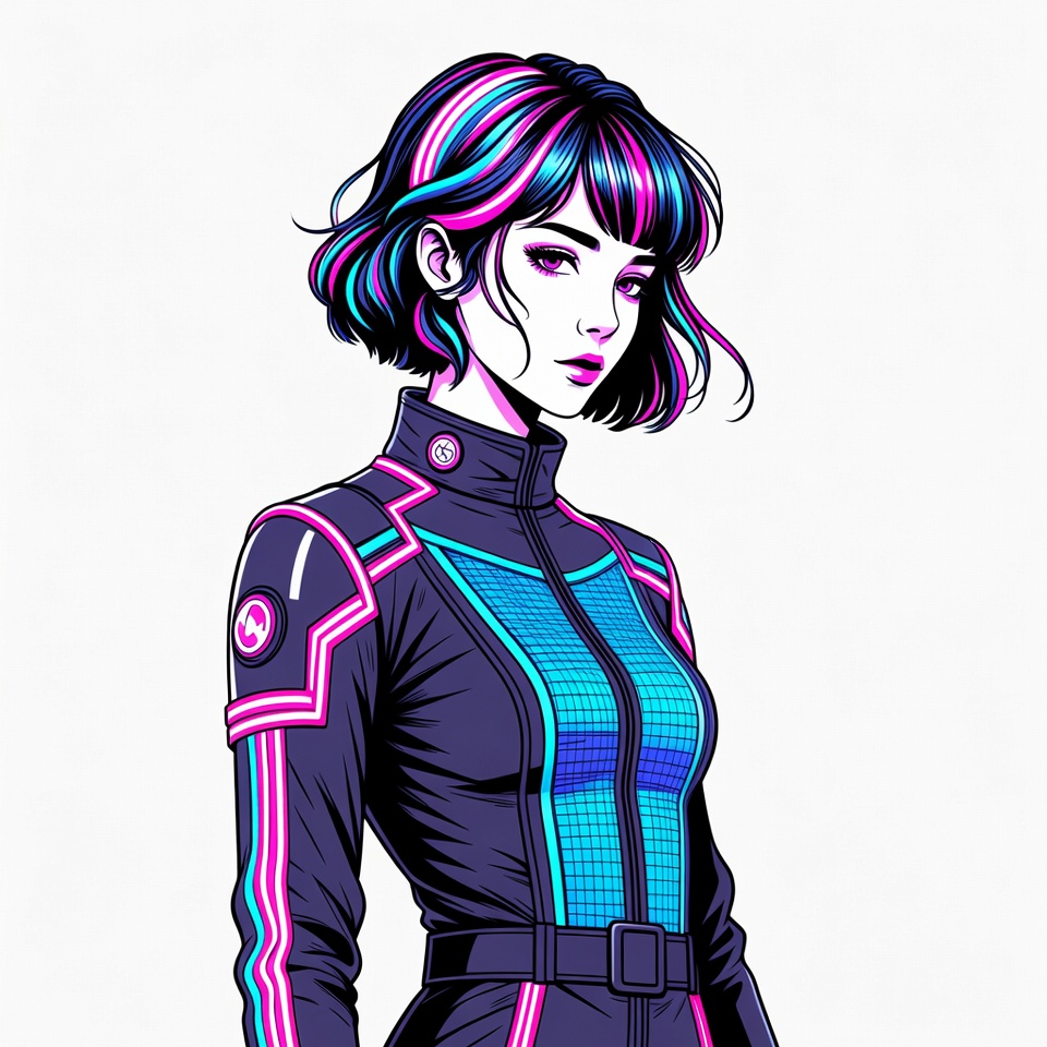 Anime girl in neon cyberpunk suit Anime girl in neon cyberpunk suit