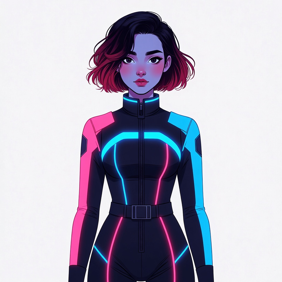 Asian woman in neon cyberpunk suit Asian woman in neon cyberpunk suit
