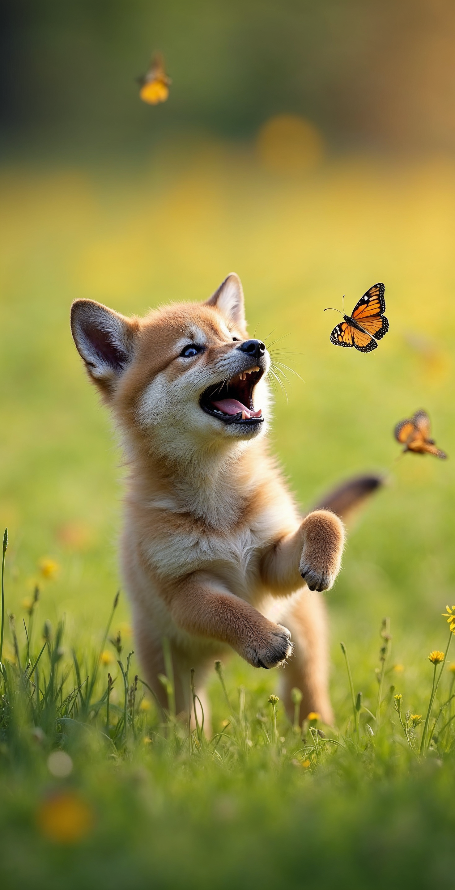 Shiba Inu puppy chasing butterflies Shiba Inu puppy chasing butterflies