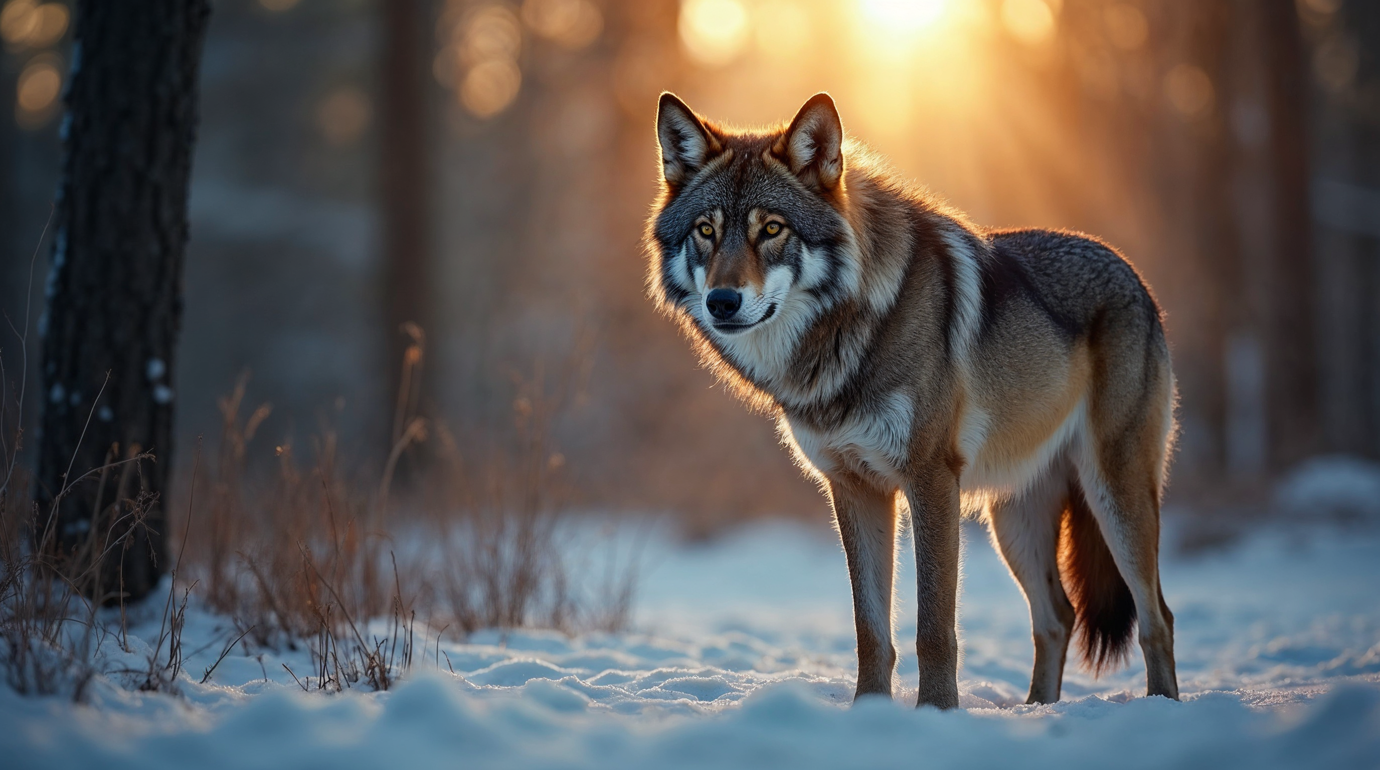 Wolf standing in snowy forest Wolf standing in snowy forest