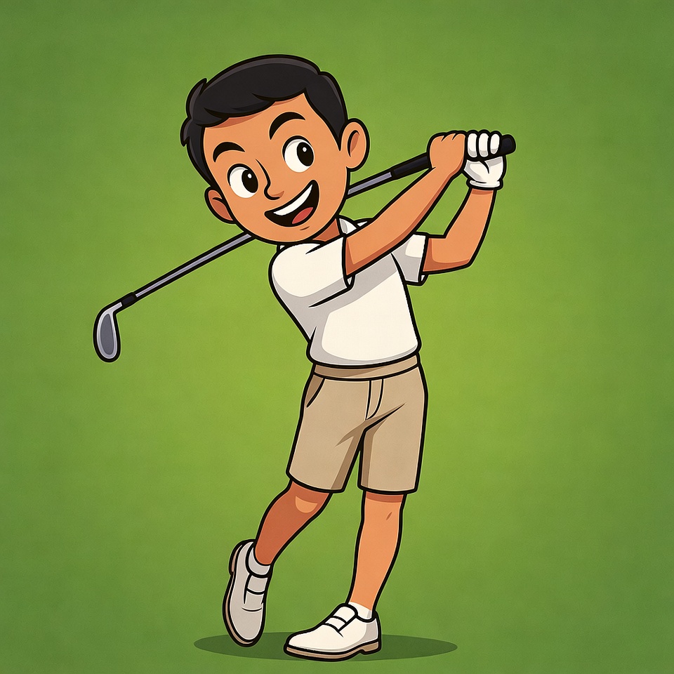Cartoon boy swinging golf club Cartoon boy swinging golf club