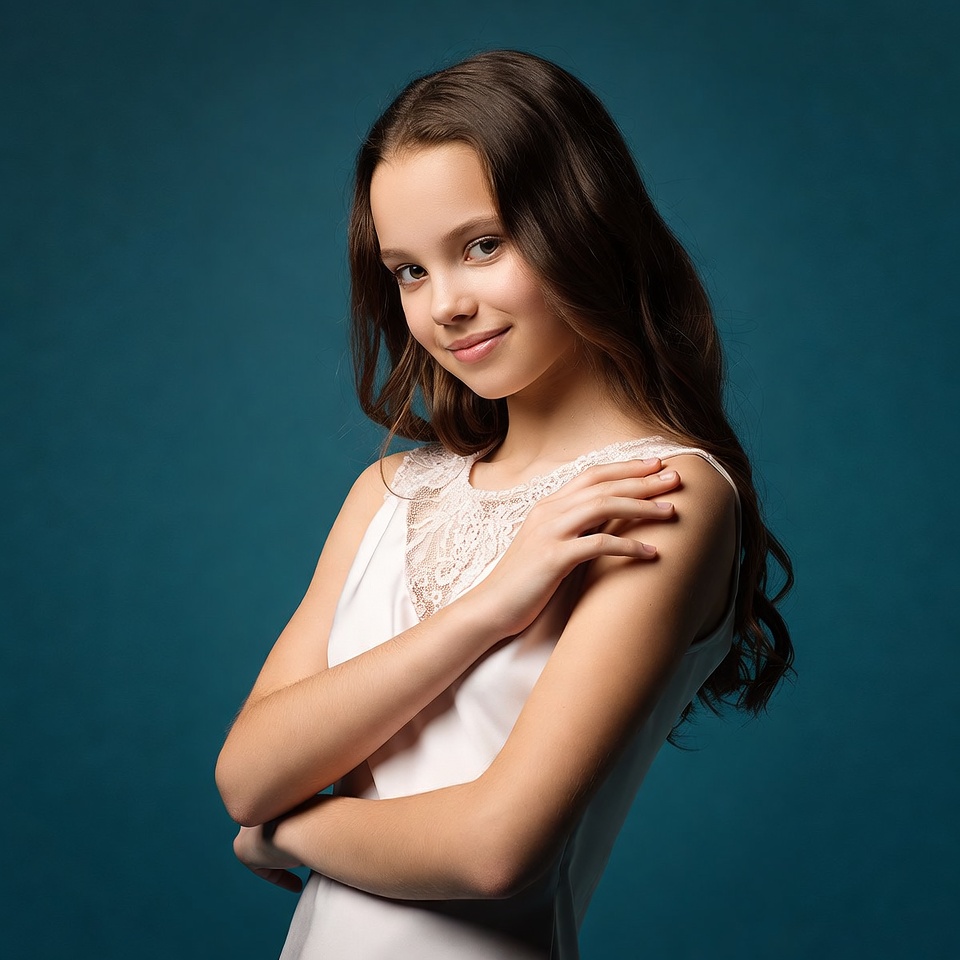 Teen girl smiling with arms crossed Teen girl smiling with arms crossed