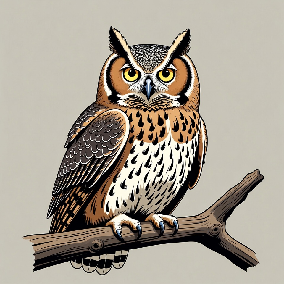 Great Horned Owl on Branch Great Horned Owl on Branch