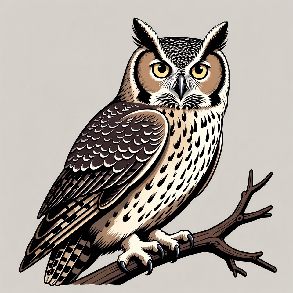 Great Horned Owl on Branch Great Horned Owl on Branch