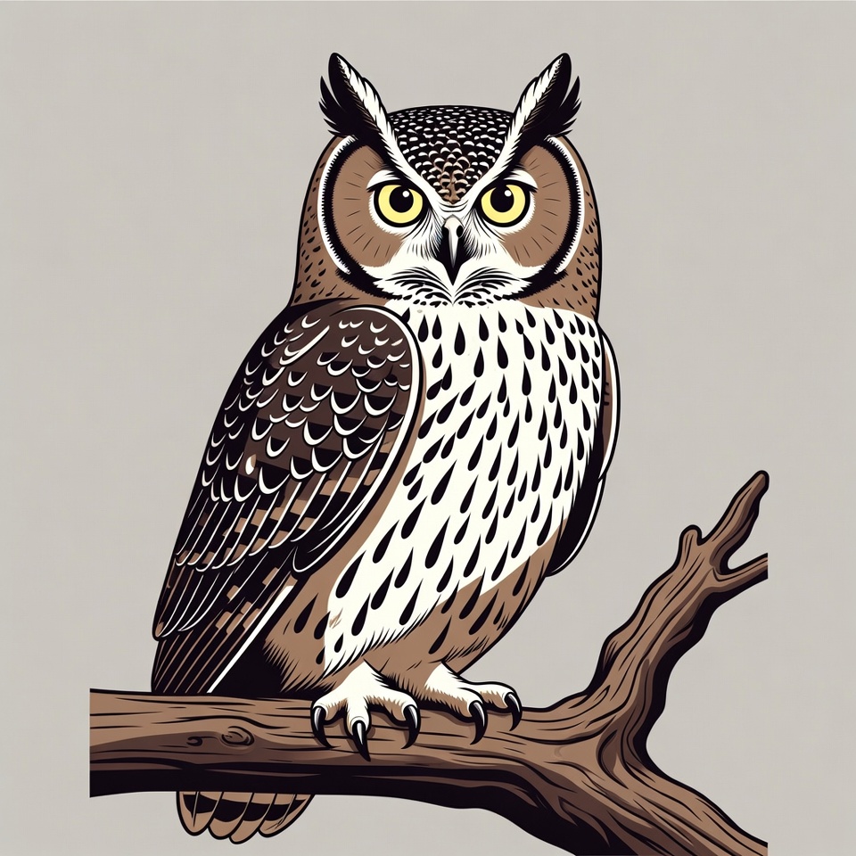 Great Horned Owl on Branch Great Horned Owl on Branch