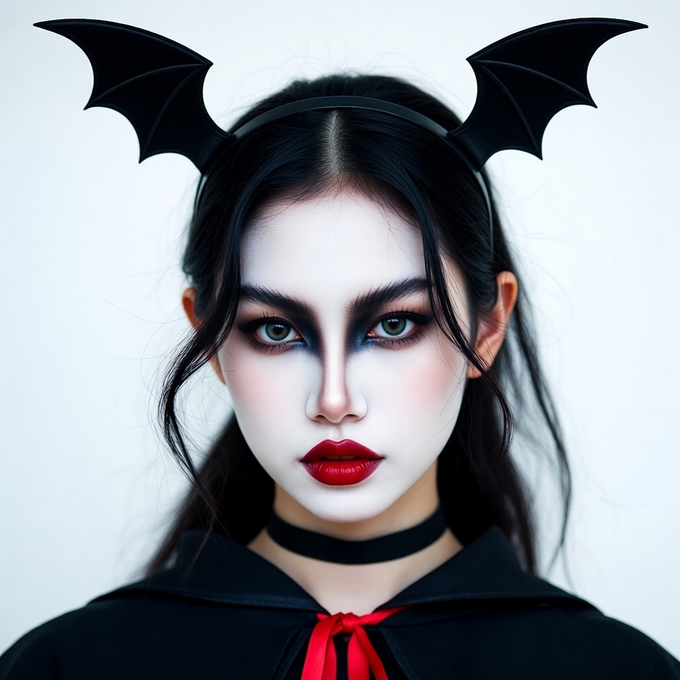 Asian woman in bat wing headband Asian woman in bat wing headband