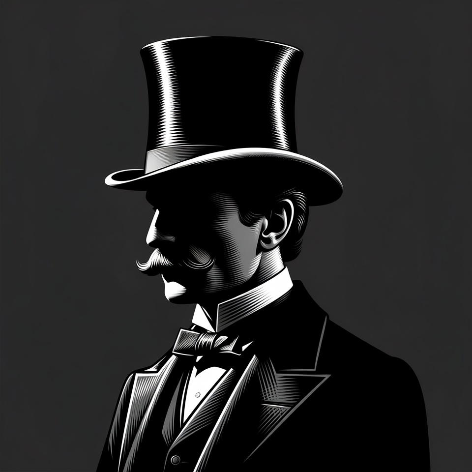 Man in top hat and tuxedo silhouette Man in top hat and tuxedo silhouette