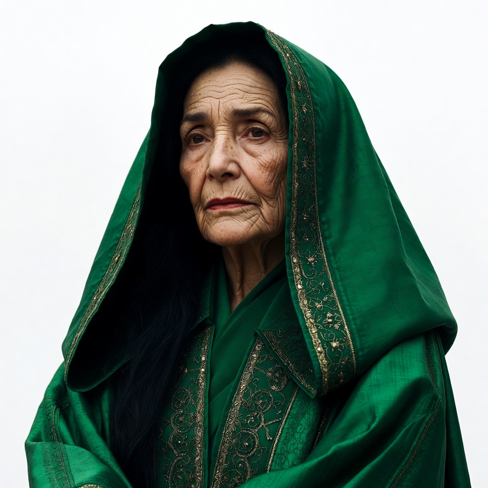 Elderly woman in green embroidered hijab Elderly woman in green embroidered hijab