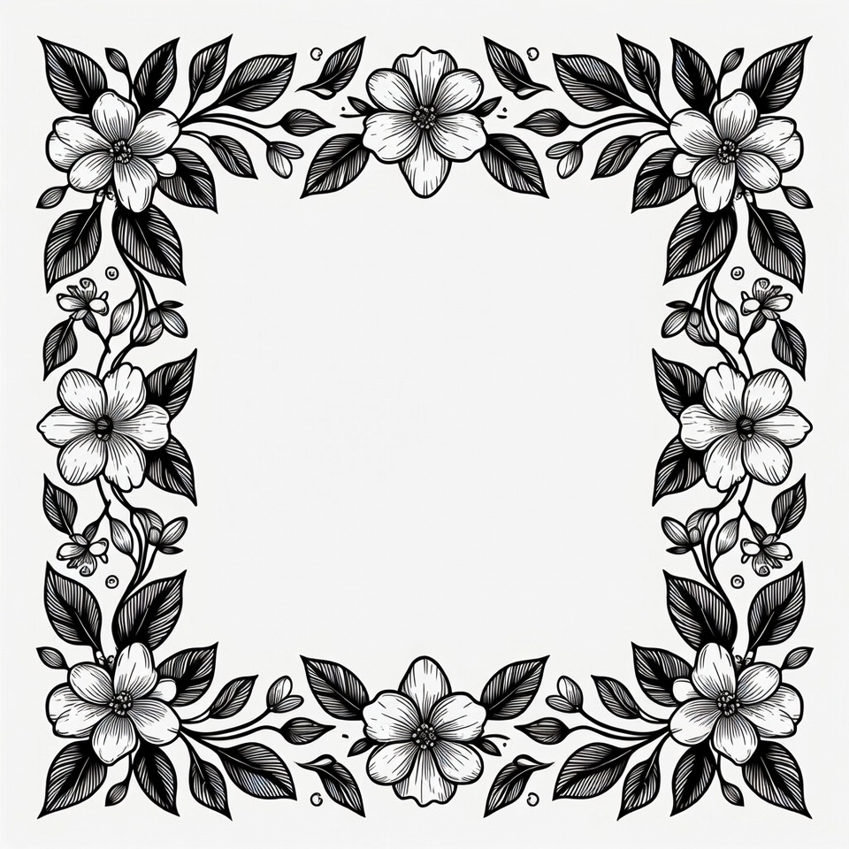 Floral Black and White Frame Floral Black and White Frame