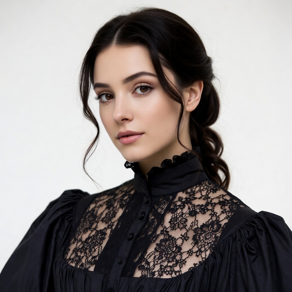 Woman in black lace Victorian blouse Woman in black lace Victorian blouse