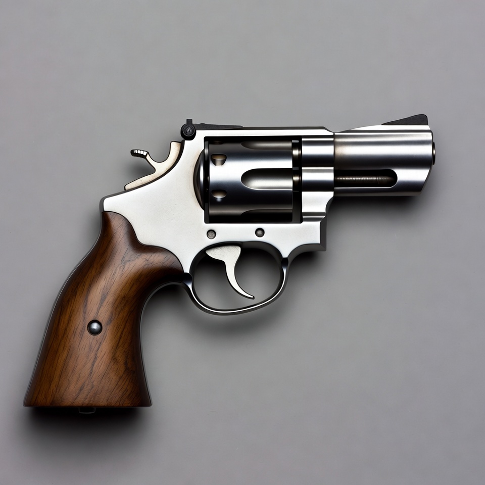 Silver revolver with wooden grip Silver revolver with wooden grip