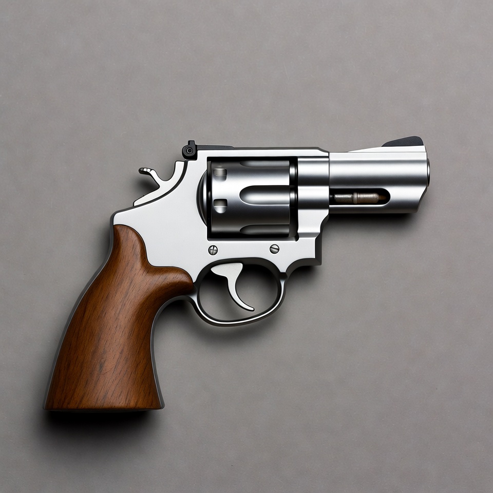 Silver revolver handgun on gray background Silver revolver handgun on gray background