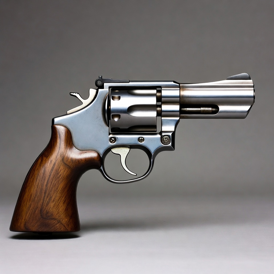 Silver revolver with wooden grip Silver revolver with wooden grip
