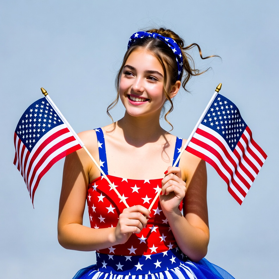 Girl holding American flags Girl holding American flags
