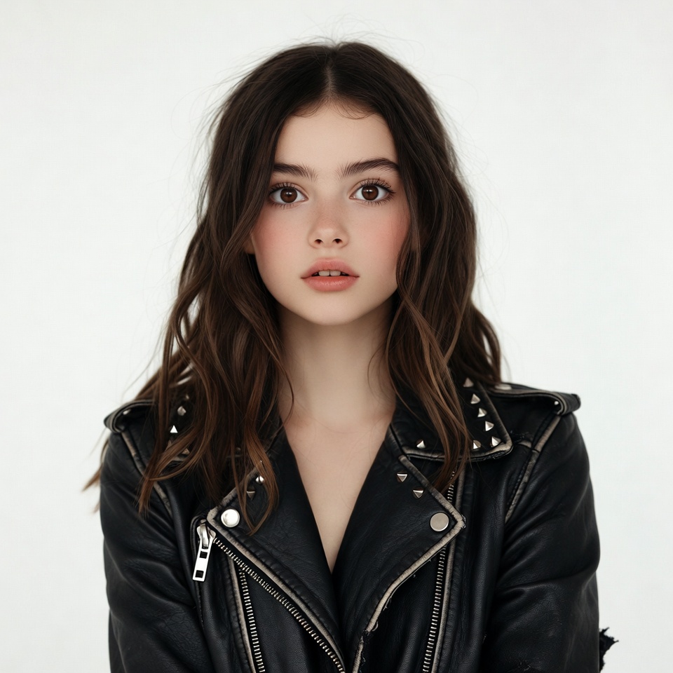 Young woman in studded leather jacket Young woman in studded leather jacket