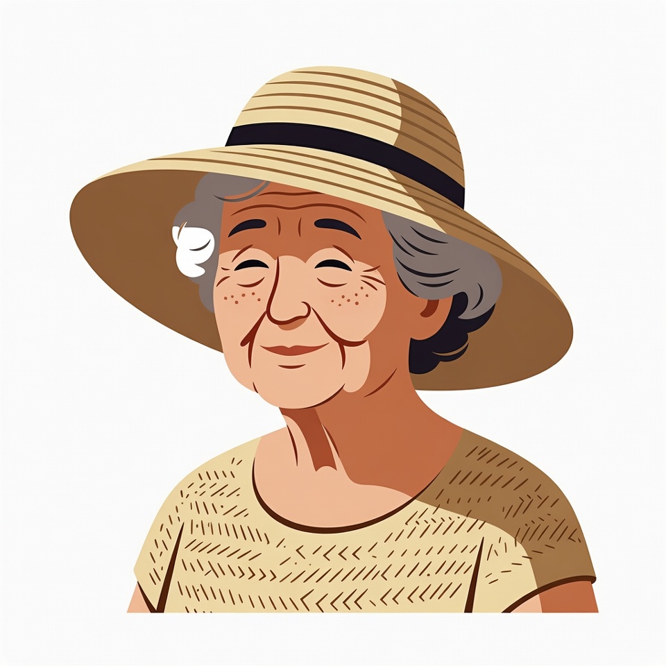 Elderly woman wearing straw hat Elderly woman wearing straw hat