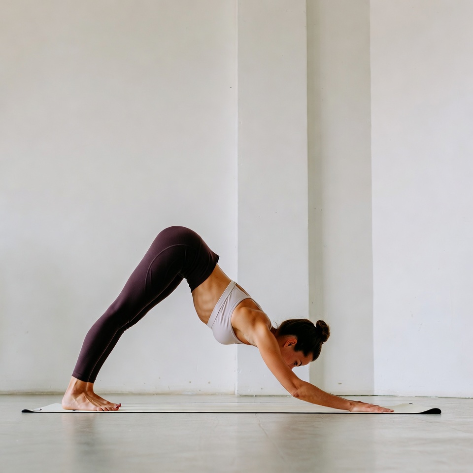 Woman doing downward dog yoga pose Woman doing downward dog yoga pose