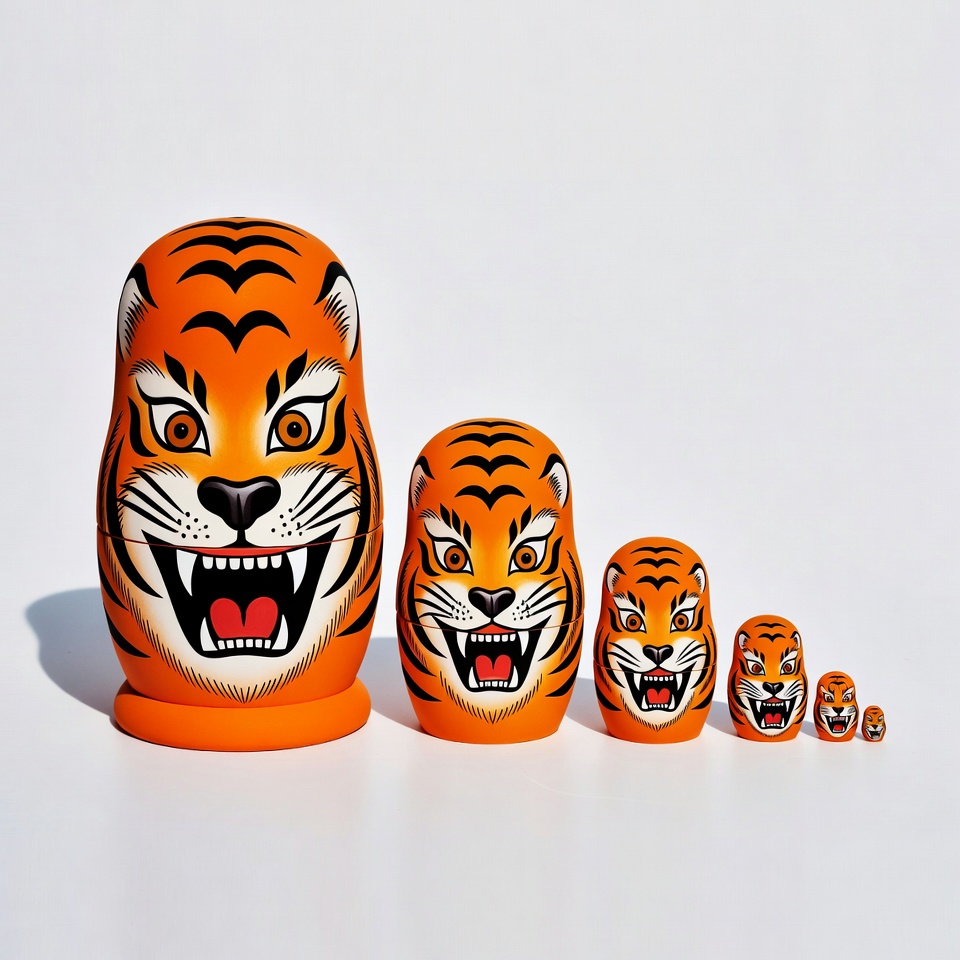 Set of Orange Tiger Matryoshka Dolls Set of Orange Tiger Matryoshka Dolls