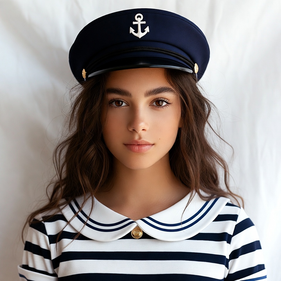 Girl in sailor hat and striped shirt Girl in sailor hat and striped shirt