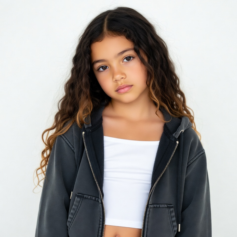 Young girl in black hoodie Young girl in black hoodie