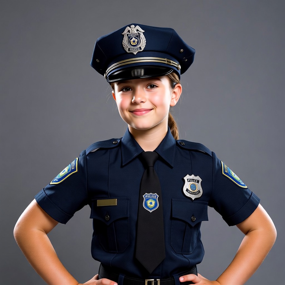 Girl in police uniform smiling Girl in police uniform smiling