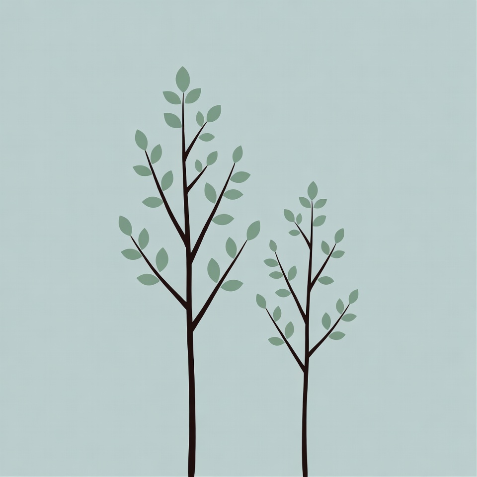 Two Green Trees on Blue Background Two Green Trees on Blue Background