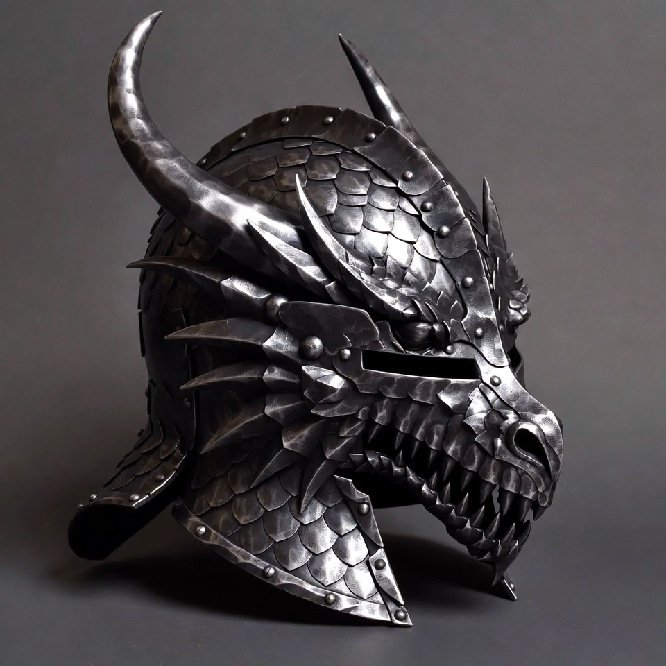 Dragon Helmet with Curved Horns Dragon Helmet with Curved Horns