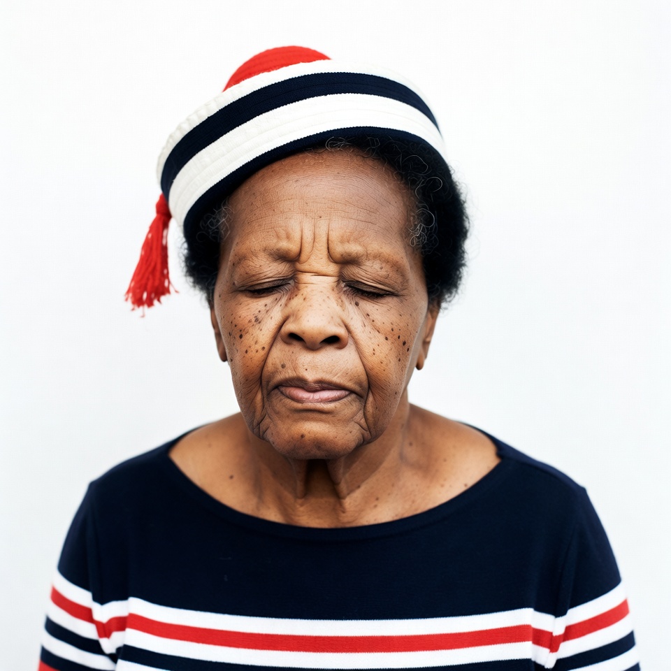 Elderly African woman in striped hat Elderly African woman in striped hat